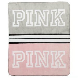 NEW Victoria’s Secret PINK Logo Plush Throw Blanket in Gray and Pink
